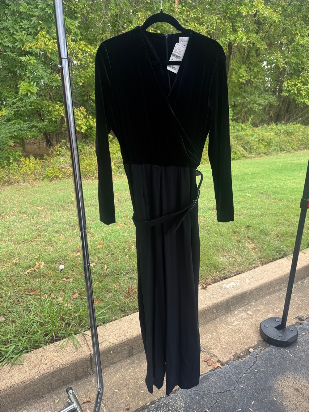 Casual Corner Black Velvet Wrap Jumpsuit